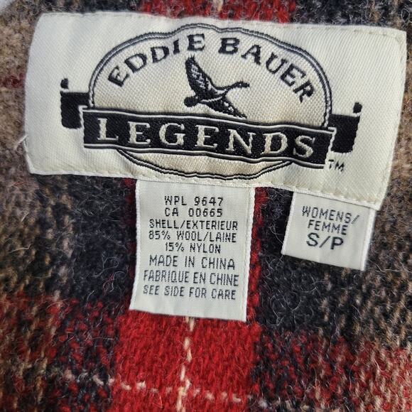 Vintage Eddie Bauer Plaid Wool Vest Red Tartan Check Equestrian Waistcoat Small - Picture 7 of 15